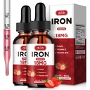 (2 Pack) Flydende jerntilskud til kvinder og mænd jerndråber Jerntilskud til anæmi med folat, C-vitamin, B12 til røde blodceller Support-Strawberry, 4 Fl Oz