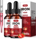 (2 Pack) Flydende jerntilskud til kvinder og mænd jerndråber Jerntilskud til anæmi med folat, C-vitamin, B12 til røde blodceller Support-Strawberry, 4 Fl Oz