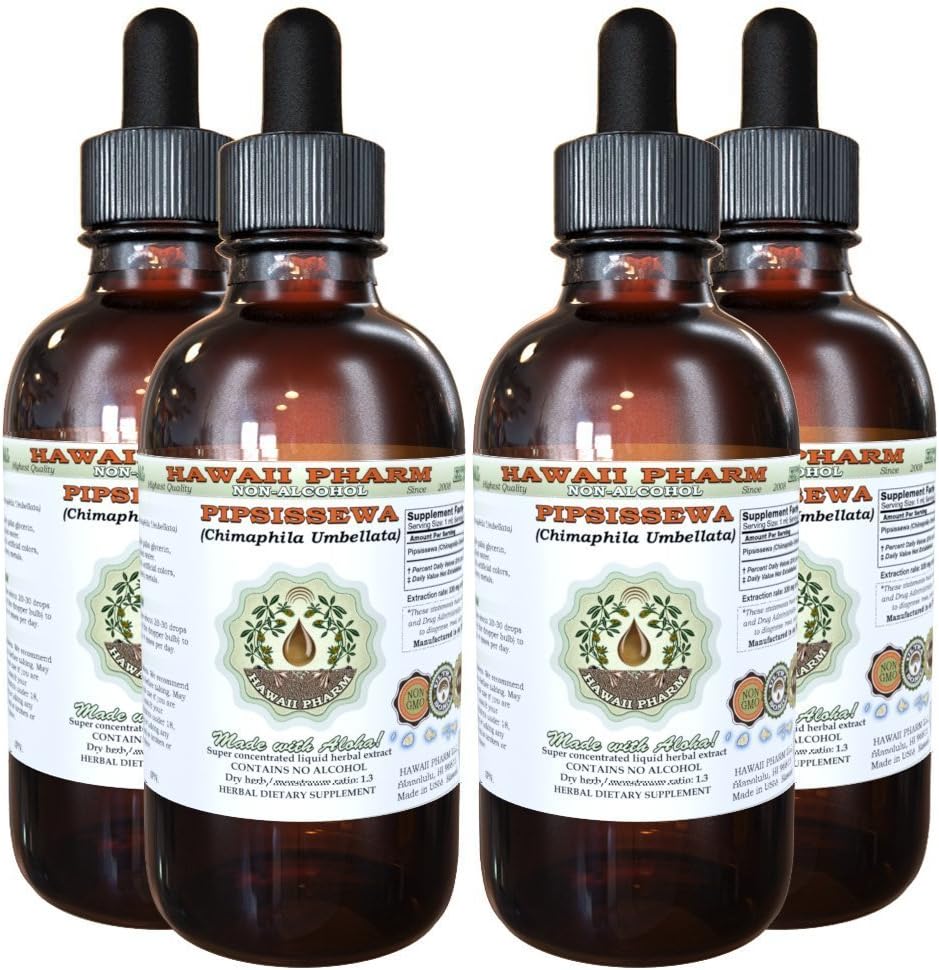Pipsissewa Alkohol- Free Liquid Extract, Pipsissewa (Chimphila umbellata) Tørret Leaf Glycerite Natural Herbal Supplement, Hawaii Pharm, USA 4x4 fl.oz