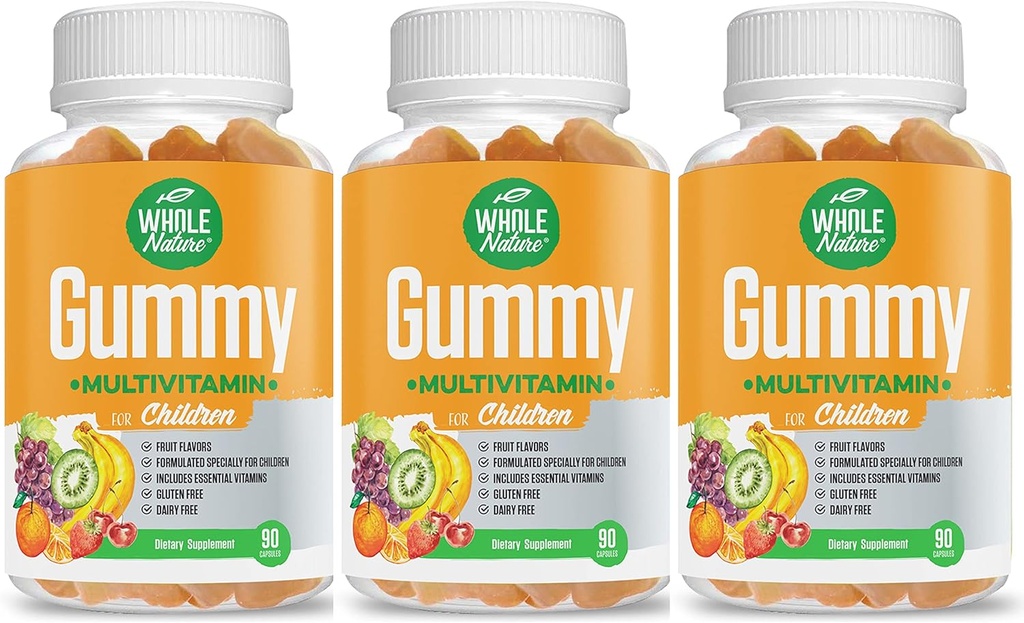 Kids Vitaminer - Komplet Daily Essentials Childrens multivitamin og mineraler til Samlet Wellness, 90 Gummies Kosttilskud Frugtsmag, Ingen Kunstig Sukker, Mælk og Gluten Free (3)