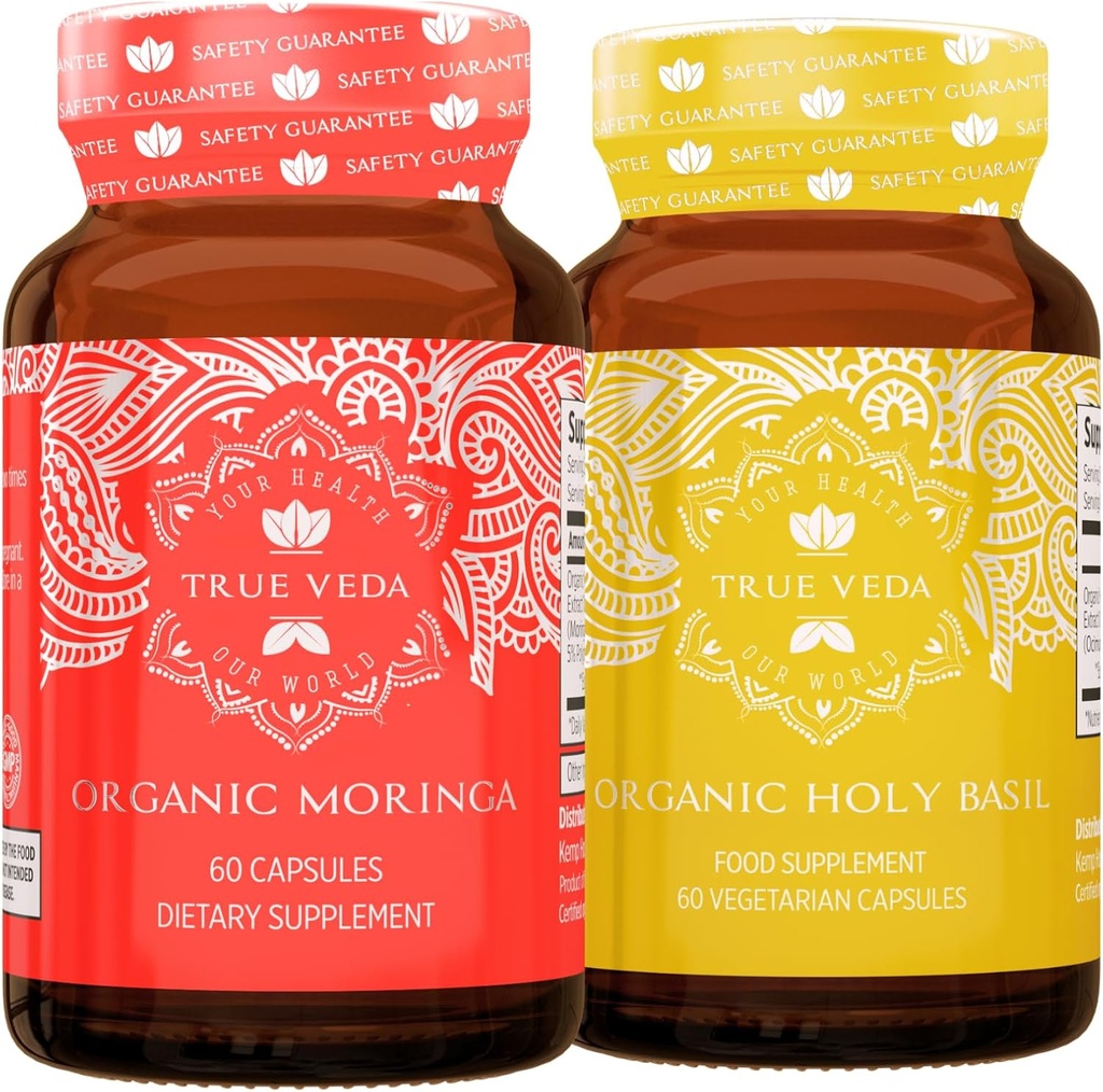 Sand Veda Energize Bundle USDA Organic Measures 124; Multi- Award- Winning Measures 124; Organic Moringa Measures 124; Organic Holy Basil Capsules
