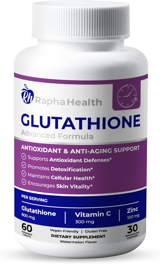 Glutathion forbedret med C-vitamin & Zinkstof 124; Avanceret antioxidant & immunsupport124; Detox & Skin Health Formel 124; 60 tabletter - One (1) Måned Supply