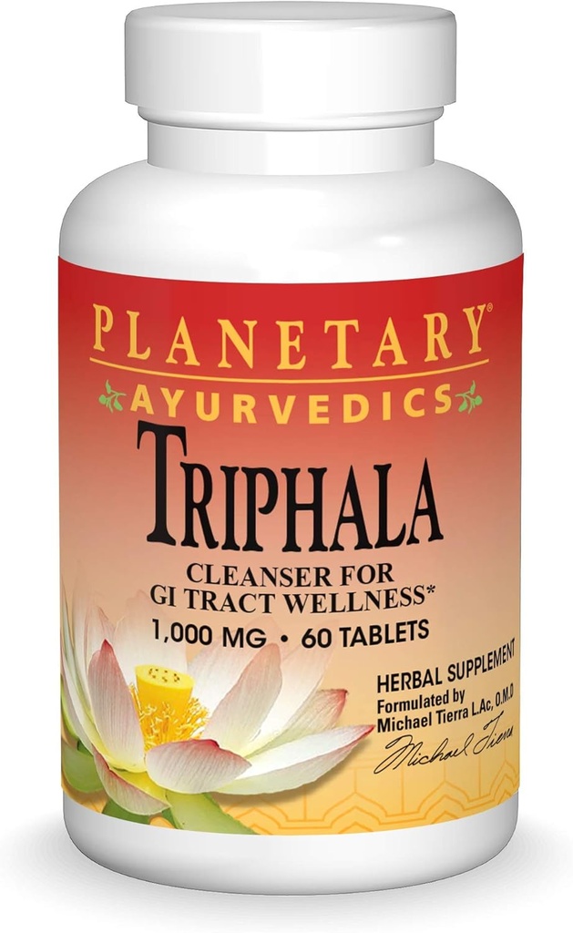 Planetarisk Ayurvedics Triphala 1000mg GI Tract Wellness & Cleanse - Kraftfuld Herbal Supplement - Balance & Detox fordøjelsesstøtte Rejuvinate & Regularitet - 60 tabletter
