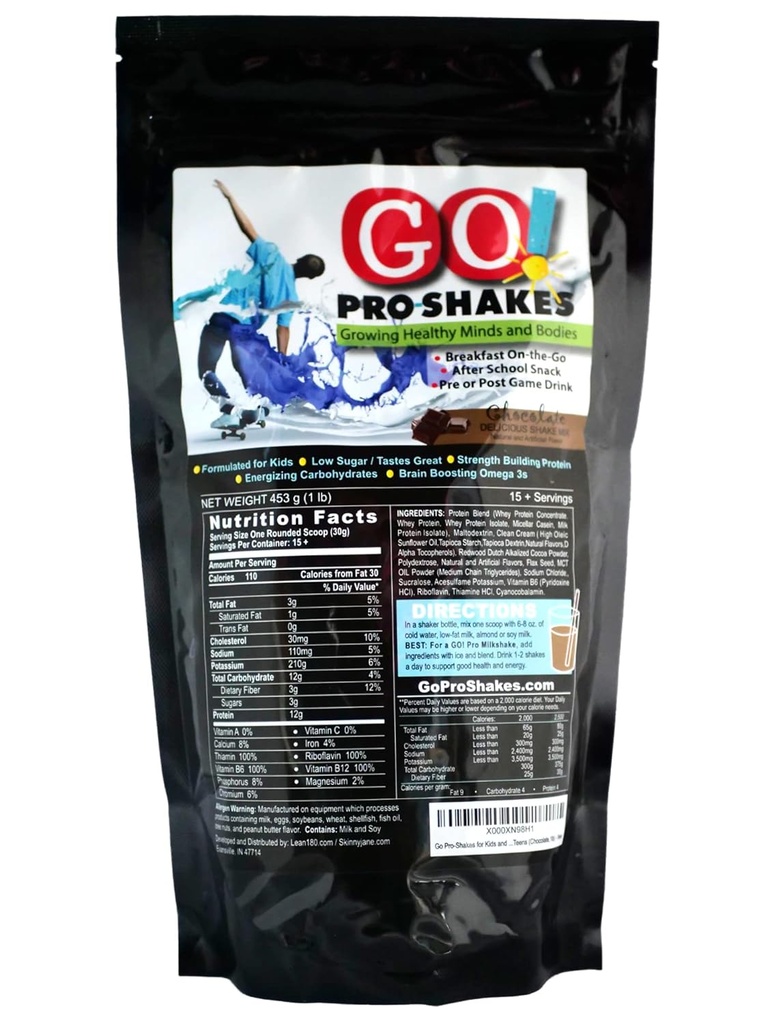 GO Pro shakes - Protein Powder Smoothie for børn og teenagere - Sund Snack - Ingen tilsat sukker - understøtter vækst og styrke - Rig chokolade flavor