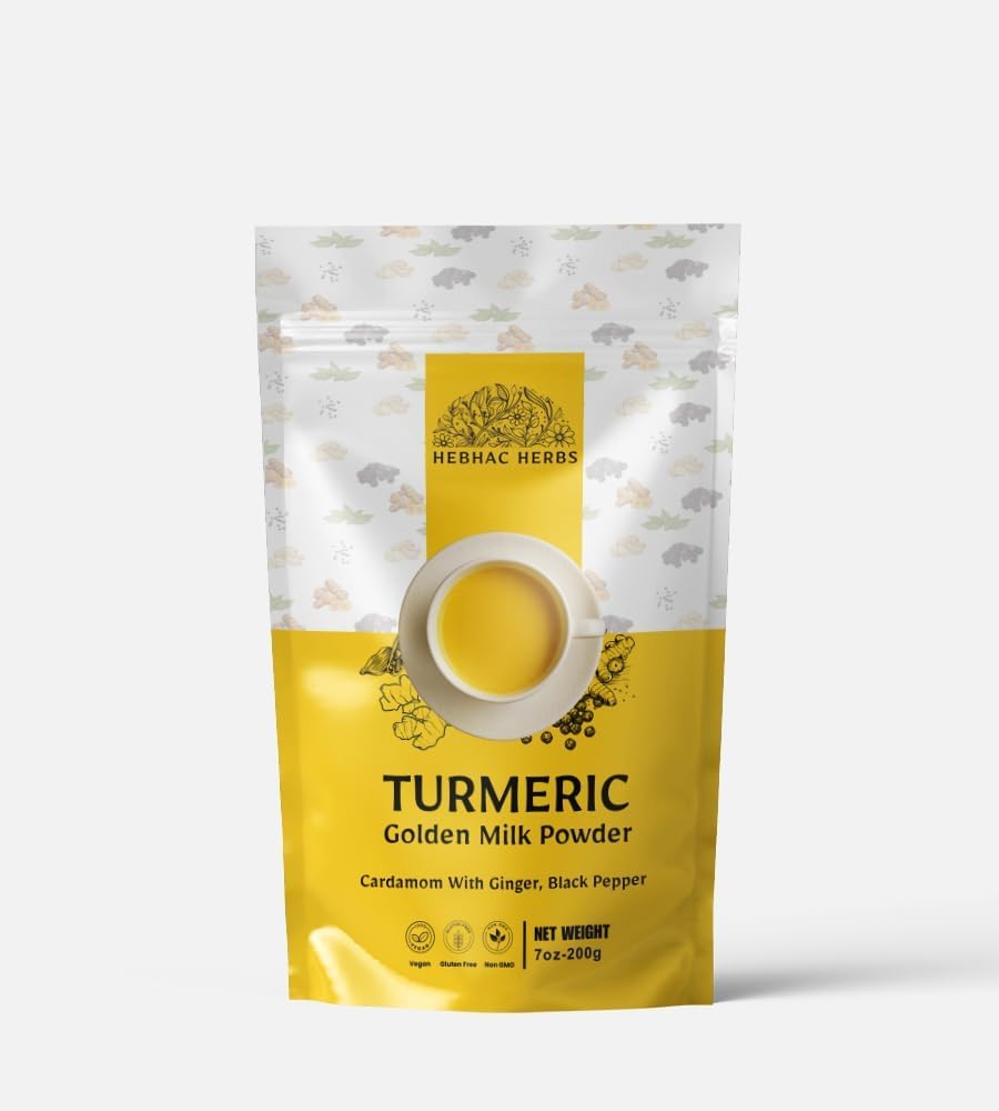 Gurkemeje Golden Milk Powder - 200g, Blend of Gurkemeje, Sort Pepper, Ingefær, Cardamom, og Cane Sugar By Hebhac Herbals