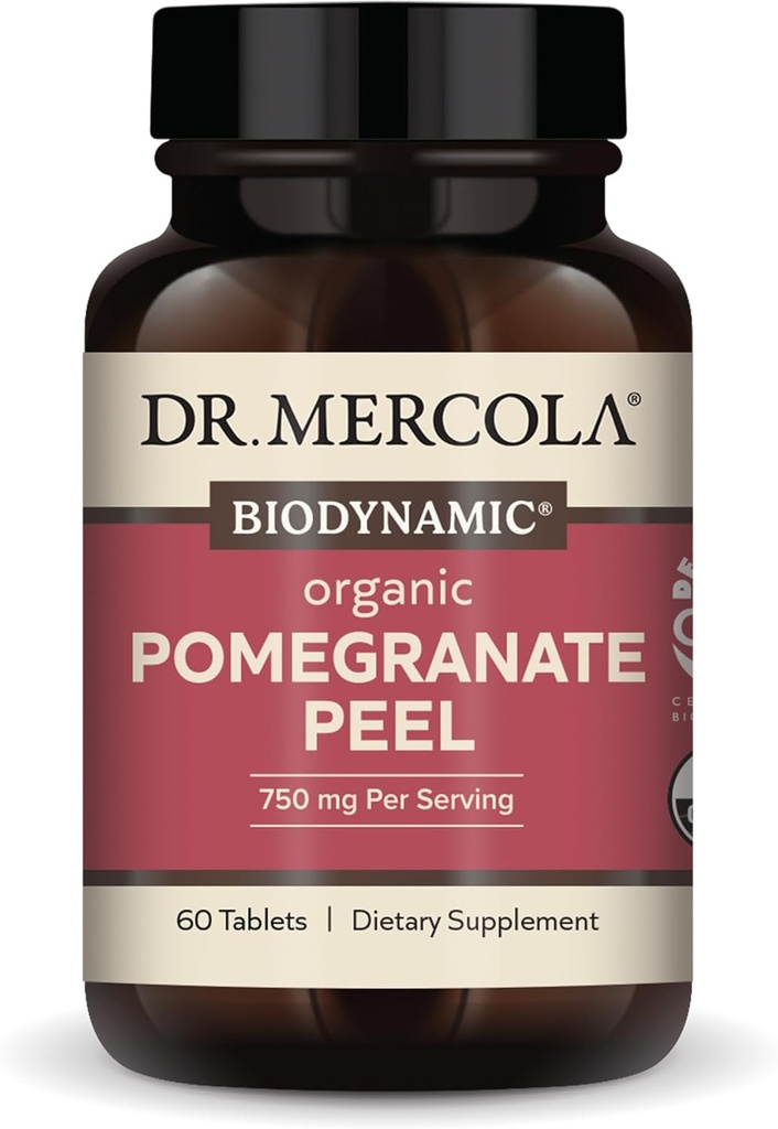 Dr. Mercola Biodynamisk Organic Pomegranate Peel, 30 Servering (60 tabletter), Understøtter Mitokondriel Sundhed *, Ikke GMO, Soy Free, Gluten Free, USDA Organic, Demeter Certified