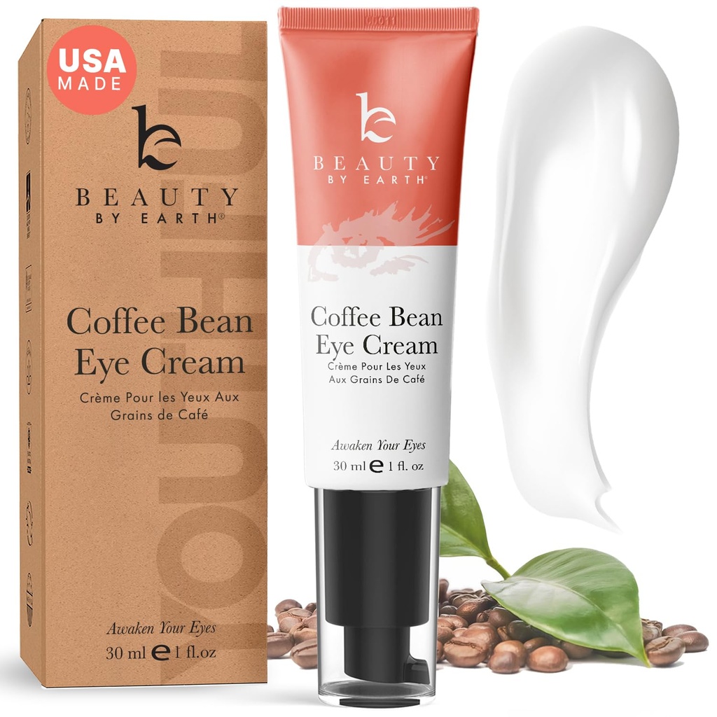 Skønhed af Jorden Koffein Eye Cream for Puffiness & Bags Under Eyes - USA Lavet med Natural & Organic Ingredients, Under Eye Cream for mørke cirkler med Glycerin & E-vitamin, Brightens & Frisker