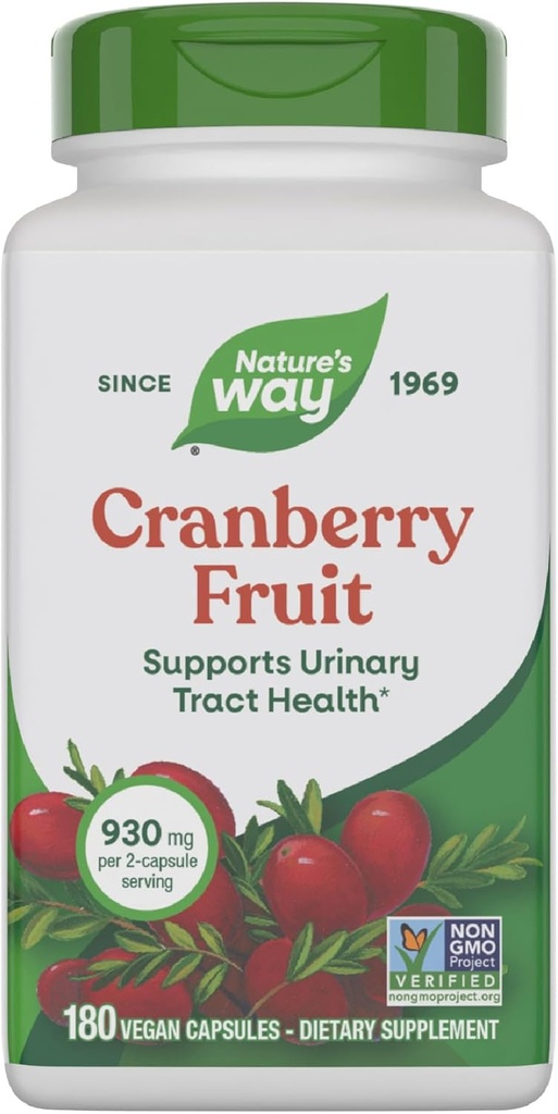 Nature 's Way Cranberry Fruit, Cranberry Kosttilskud, Understøtter Urinary Tract Health *, 930 mg pr. 2-Kapsel Servering, 180 Kapsler (Packaging May Vary)