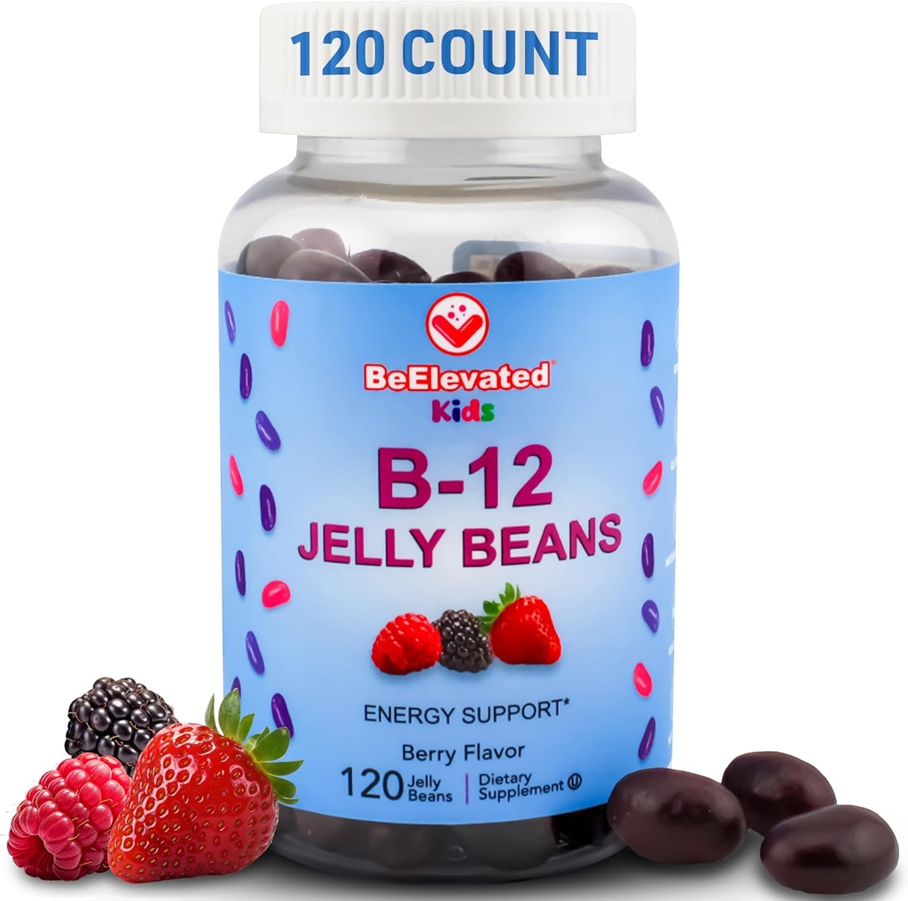 B12 Jelly Beans - Chewable Vitamin Gummies for Kids - Børns Vitamin Kosttilskud - Vegan Energy B12 Gummy Supplement - 120 Berry Beans
