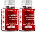 Vitamin Sugar- Free Chrom Gummies with Ceylon Cinnamon - 2000 mg Ækvivalent Per Serving (fra ekstrakt 83 mg) - Non- GMO, Gluten- Free - 60 Vegan Gummies - 2 Pack