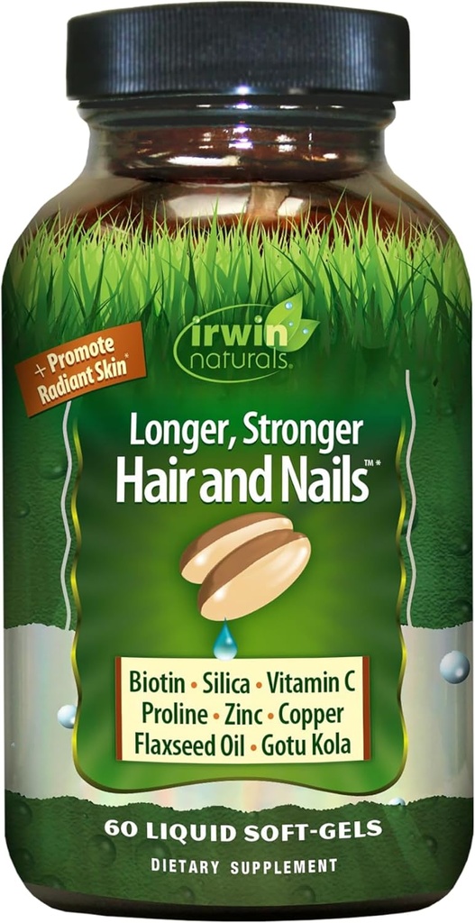 Irwin Naturals Længere, stærkere hår og negle - fremmer Vibrant Shine Texture & Styrke - 60 flydende bløddele