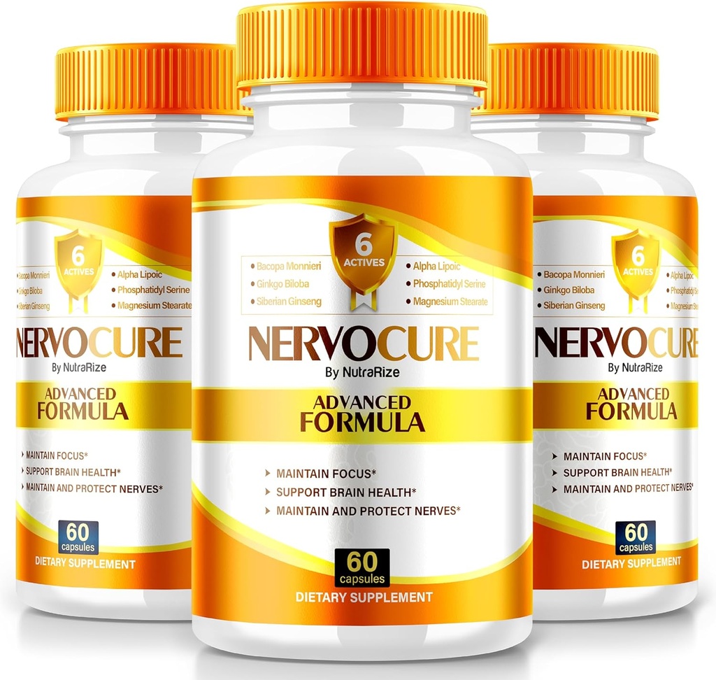 (3 Pack) NervoCure - Daily Support Formel med en ren, balanceret blend for fokus, Klarhed, og hverdagsadgang, Easy- to- Take Kapsler til daglig brug (180 Kapsler)