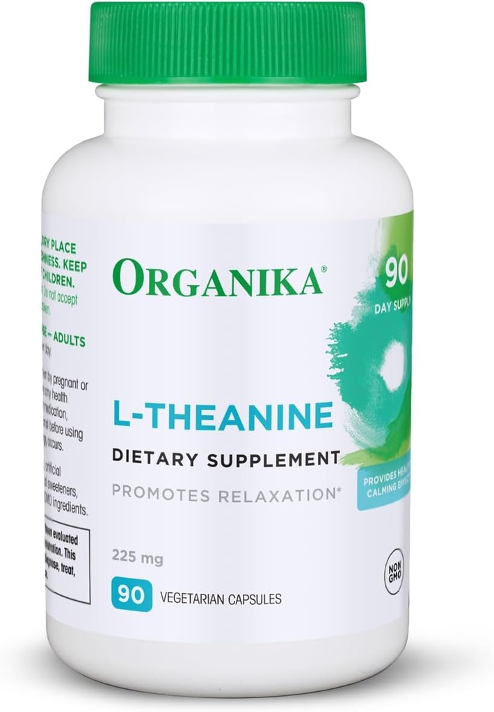 Organika L- Theanine Supplement 8 oz - 90 Kapsler: 90 dages levering af ren biotilgængelig L Theanine til afslapning, balance og ro - Easy- to- synke enkelt kapsel Serveringer