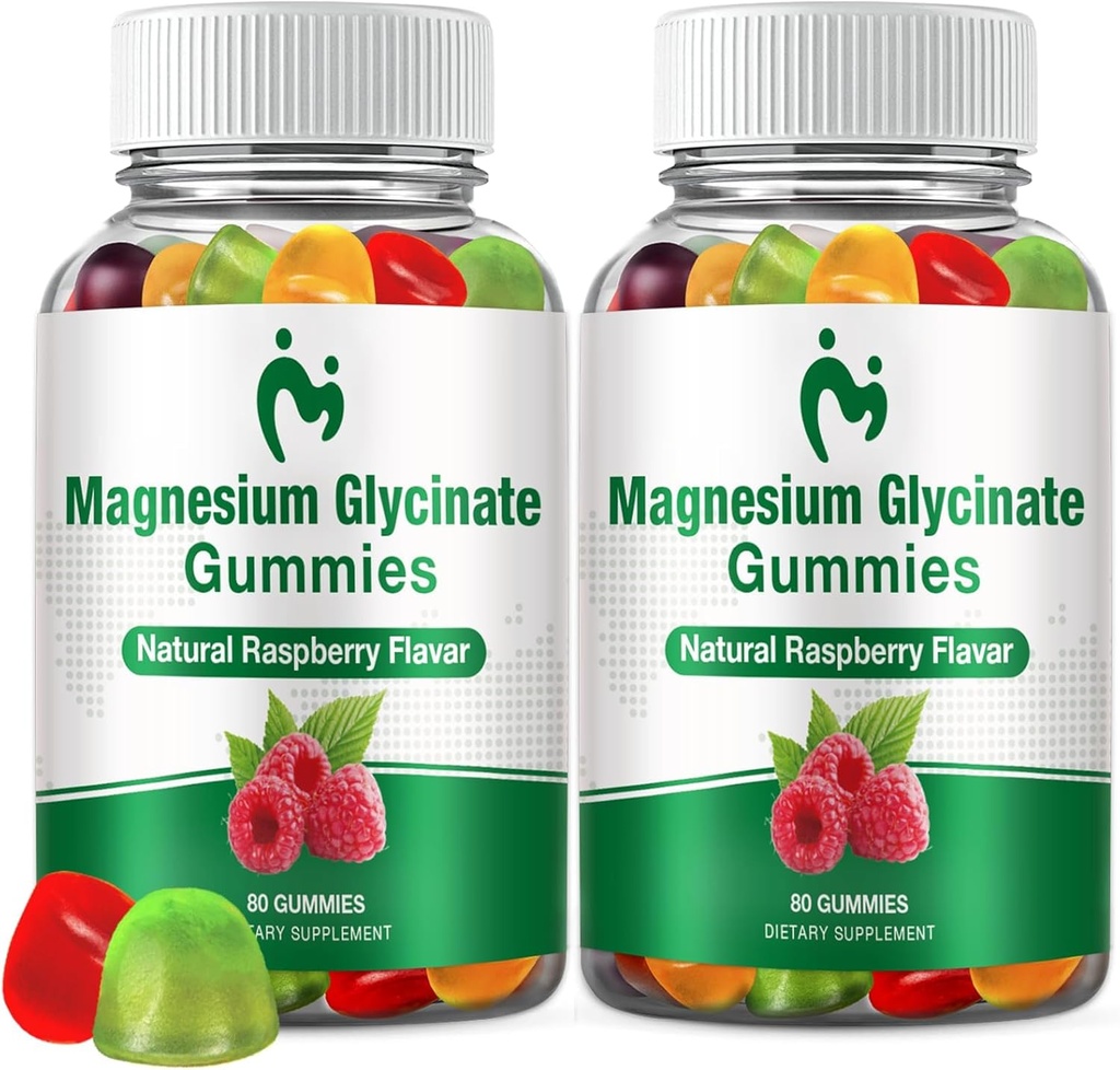 2 Pakninger Magnesium Glycinat Gummier til voksne & Børn, Chewable Magnesium Clycinate 400mg, Rolig Magnesium Gummier til søvn