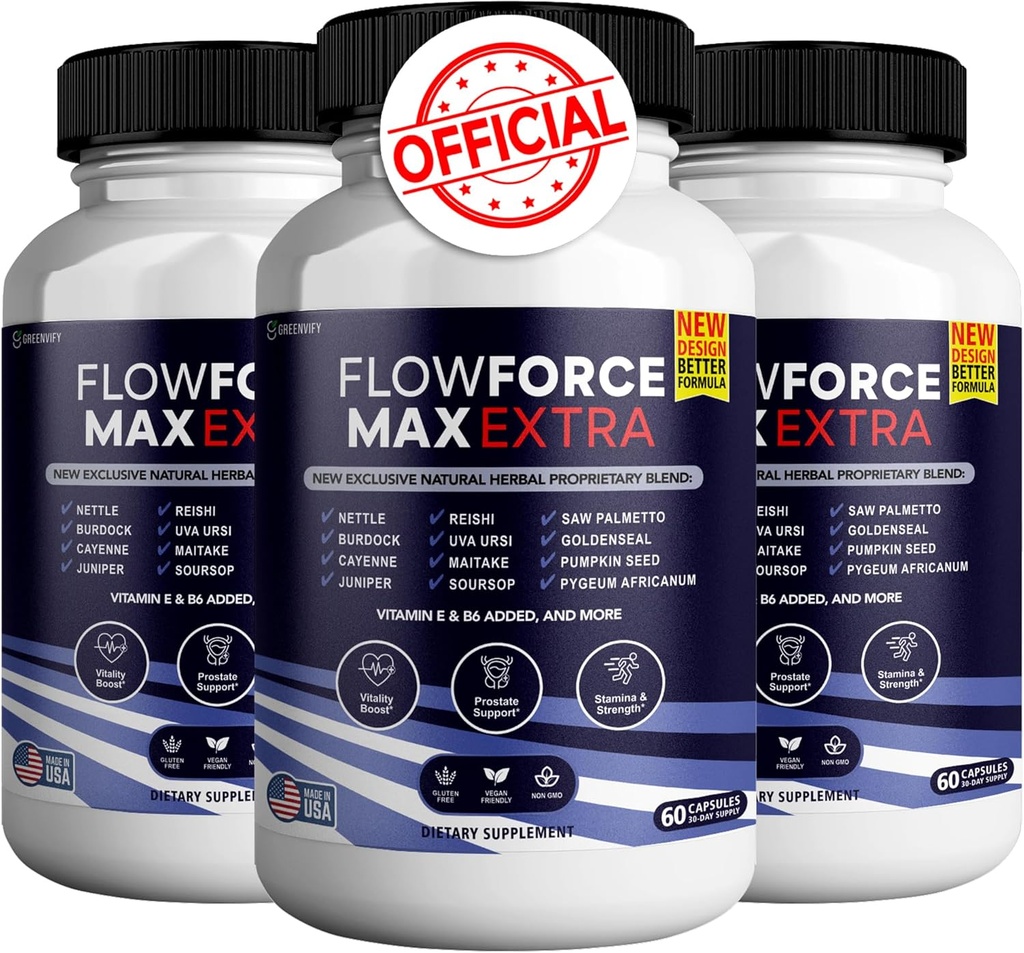 Flowkraft Max Extra Prostata Kosttilskud til mænd kapsler, Sundhedstillæg - maksimal styrke, Alle naturlige til at understøtte normal & sund funktion (300 kapsler) (5 Pack)