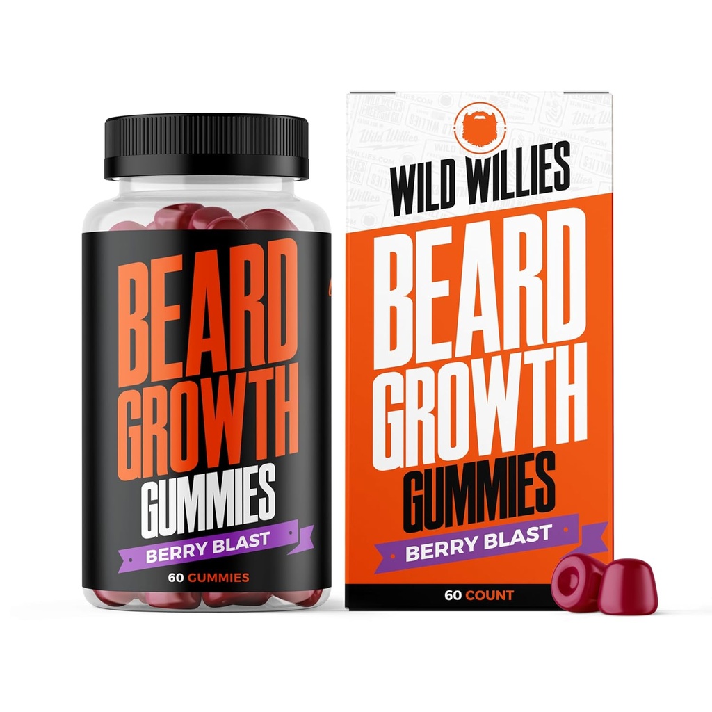 Wild Willies Beard Growth Gummies Supplement for mænd - med Biotin & 19 Vitamin til stærkere, Tykkere Ansigtshår - 60 Gummies