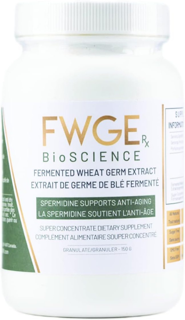 FWGE Spermidine - Longevity og Cellular Health Premium Gæret hvede Germ Extract, Autophagy Inducer, Holistisk, Non- GMO, Gluten- Free, Sugar- Free, Vegan, Antioxidant, Natural, Granulate,