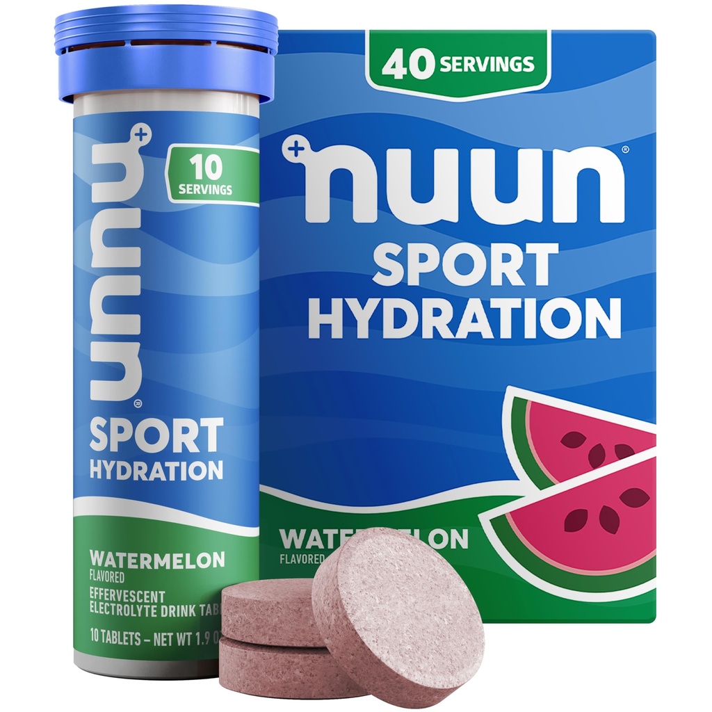 Nuun Sport Electrolyte Tablets with Magnesium, Calcium, Kalium, Chlorid & Natrium, Gluten Free & Vegan, Watermelon, 4 Pack (40 Servere i alt)