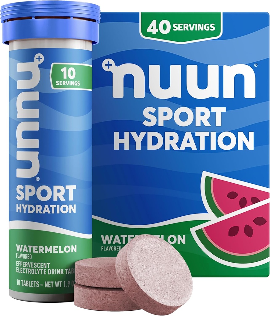 Nuun Sport Electrolyte Tablets with Magnesium, Calcium, Kalium, Chlorid & Natrium, Gluten Free & Vegan, Watermelon, 4 Pack (40 Servere i alt)