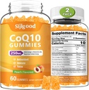 2 Pack CoQ10 Gummies, Plus Omega-3, vitamin B3 og zink, Magnesium, 5X High Absorption Coenzym Q10 Kosttilskud, q10 for Boost Cellular Energy, Potent Antioxidant & Brain, Peach Flavor, 120 Cts