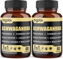 2 Pakker 60 kapsler - 8050mg Ashwagandha Extract Supplement - 7in1 med bukkehorn, Maca, gurkemeje, Rhodiola, Ginger & Black Pepper - Spirit, Immun & Energy Support - 4 Måned Supply