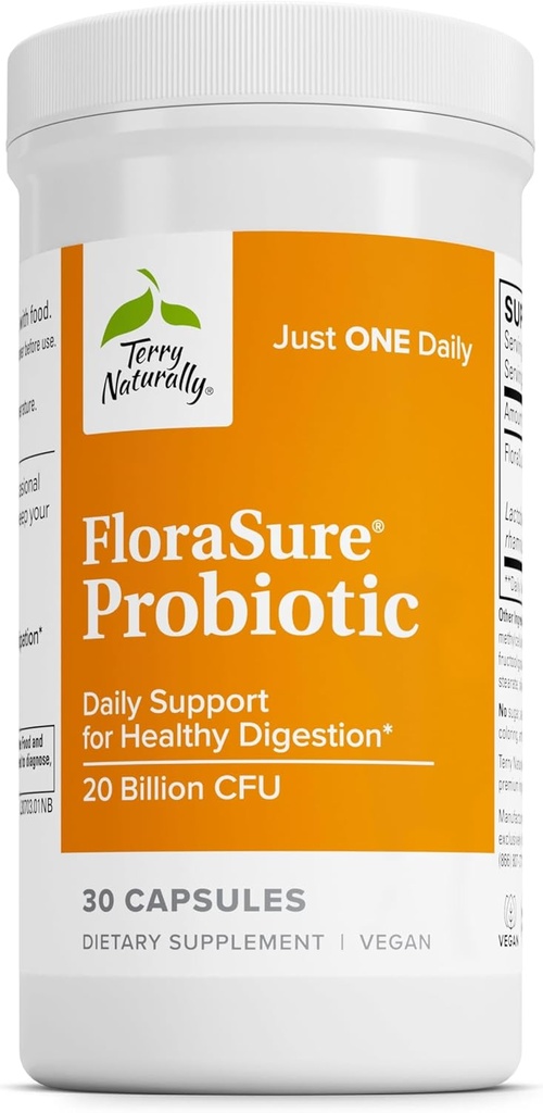 Terry naturligt FloraSure Probiotic - fordøjelse supplement til støtte mod lejlighedsvis Bloating & Support Gas Relief - Gut Health Support Supplement med Bifidobacterium Bifidum - 30 kapsler