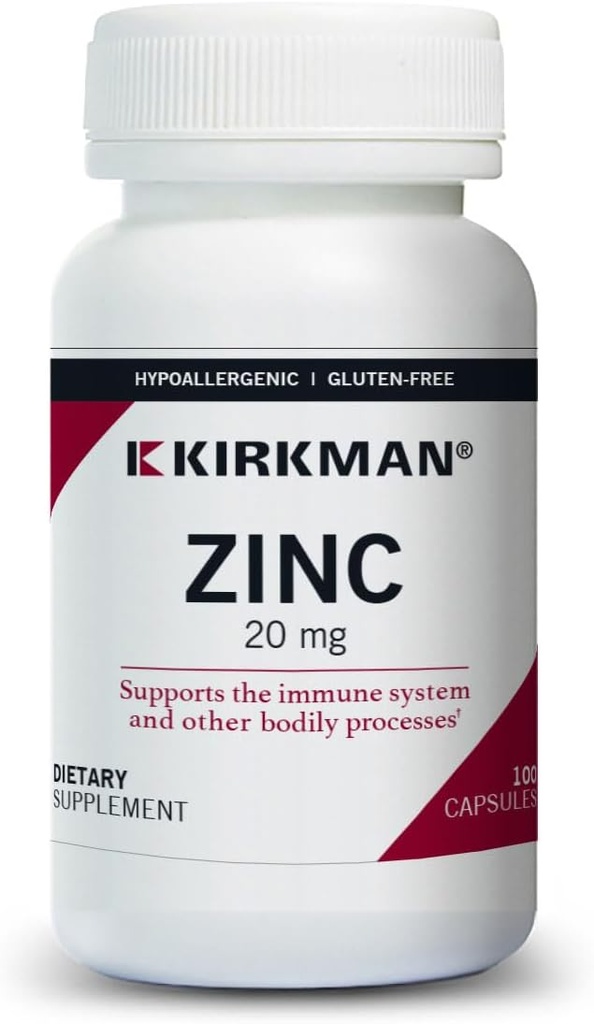 Kirkman - Zink 20mg - 100 kapsler - immunforsvar - høj absorption - hypoallergen