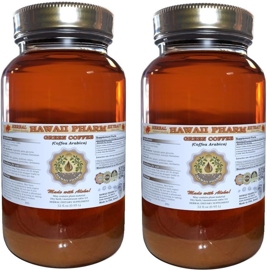 Green Coffee Liquid Extract, Green Coffea Arabica Bean Powder Tinktur Supplement 2x32 oz Ufiltreret