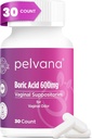 Pelvana Boric Acid Supposites for Women 30 Count - for Vaginal Odor & Freshness, Feminin Hygiene & Wellness - Third- Party Lab Verified & Flasket i USA - Feminin Health Odor Solution