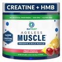 BioTrust Agueless Muscle Builder - Creatin HMB pulver med vitamin D3 & betaine - Build & Preserve naturligt faldende muskelmasse & styrke - Frugt Punch, 30 Servering