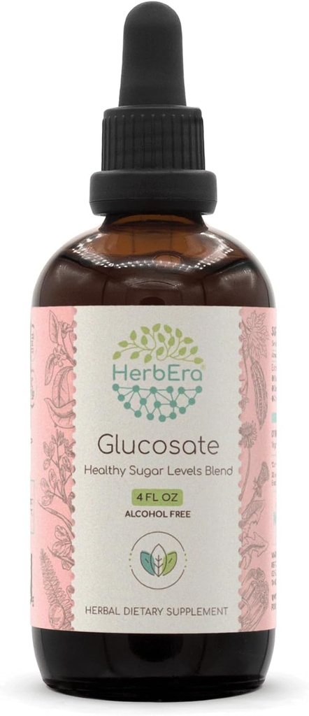 HerbEra Glucosat B120 Alkohol- Free Extract Tinktur, Bitter Melon Frugt, Kanel Bark, Mælkebøtte Root, Gymnema Leaf, Fenugreek Frø, Amla Frugt. Sunde sukkerniveauer Blend 4 Fl Oz