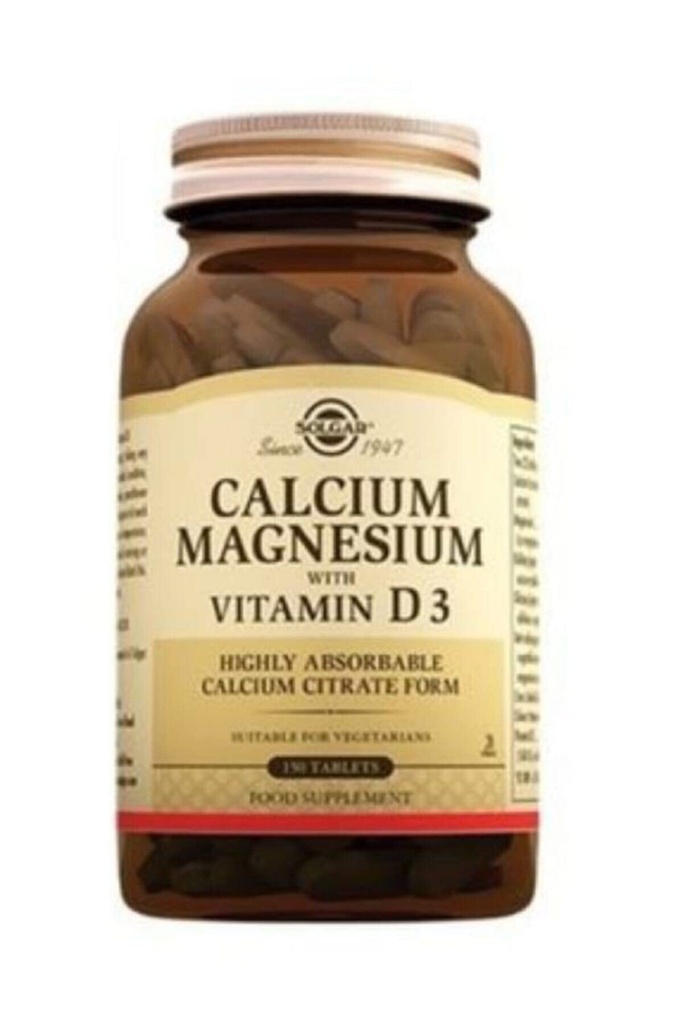 Solgar Calcium Magnesium med vitamin D3- 150 tabletter, pakke af 2 - fremmer sunde knogler, understøtter nerve & muskel funktion - non-GMO, Gluten Free, Kosher - 60 Total Serveringer