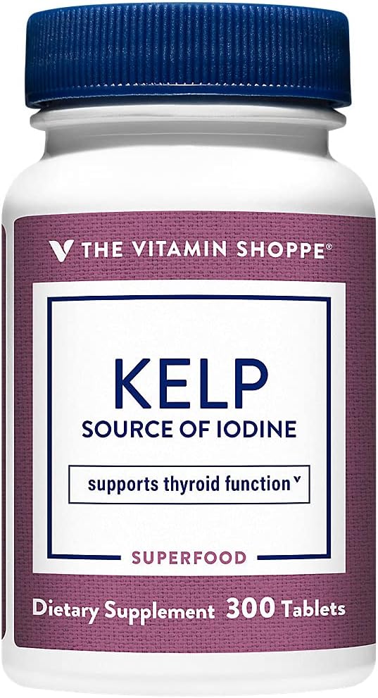 Vitamin Shoppe Kelp (fra Atlantic Kelp & Kalium Jod), kilde til jod, Thyroid Support, understøtter Energy & Stamina (300 tabletter)