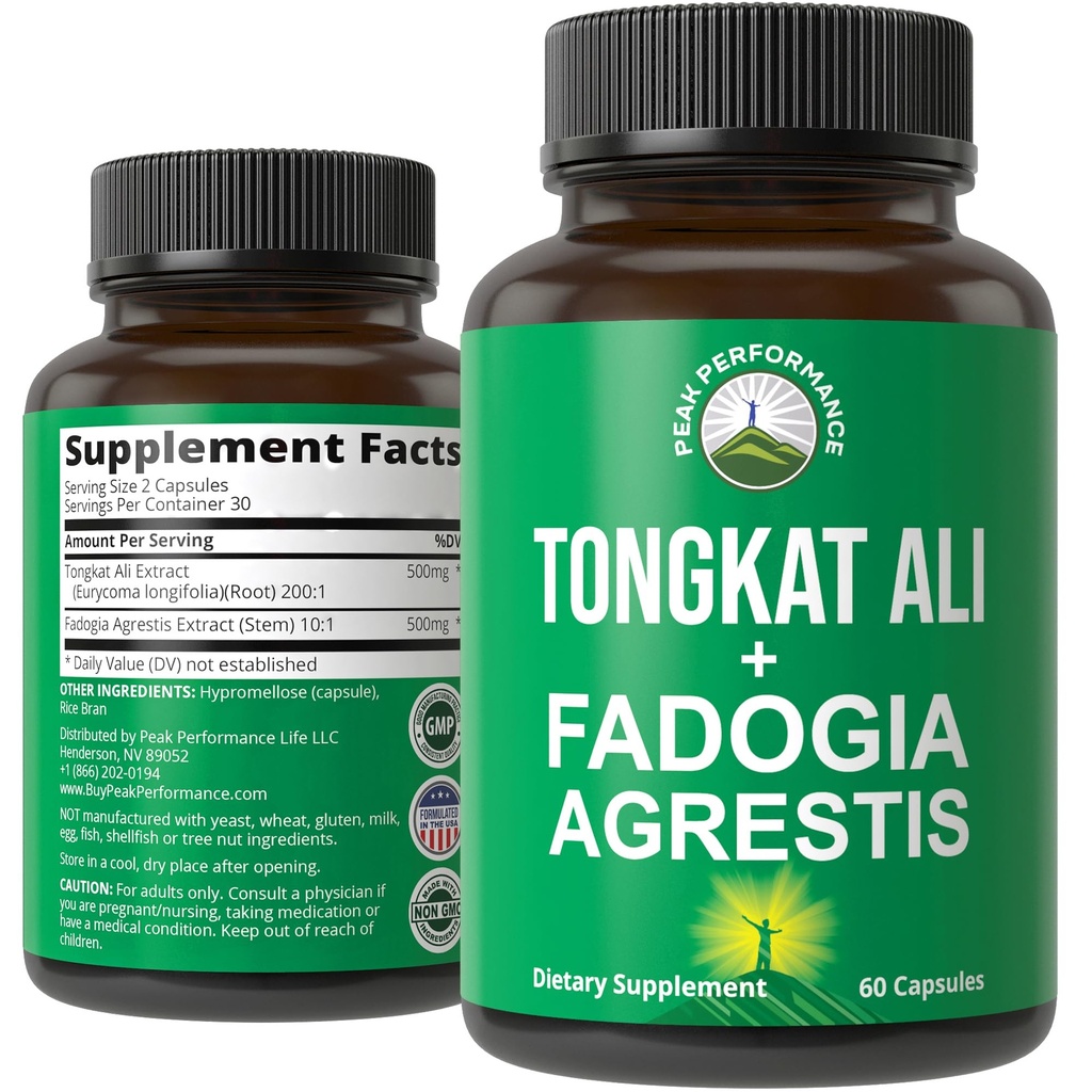 Tongkat Ali + Fadogia Agrestis 2- in-1 - T Supplement for mænd. Ultra High Strength Tongkat- Ali Longjack Extract + Fadogia Agrestis Extract. Veganske kapsler. Støtte Natural Energy. USA Testede piller