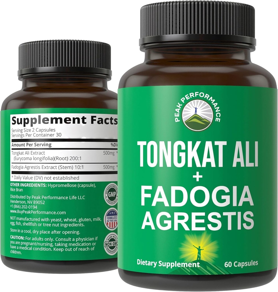 Tongkat Ali + Fadogia Agrestis 2-in-1 T Supplement for Men. Ultra High Strength Tongkat-Ali Longjack Extract + Fadogia Agrestis Extract. Vegan Capsules. Support Natural Energy. USA Tested Pills