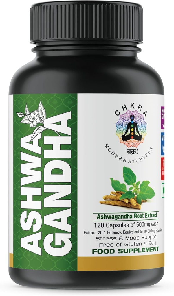 MUFASA Organic Ashwagandha Ækvivalent 10.000 mg - 120 Veganske kapsler - Pure Organic Ashwagandha Powder and Root Extract Capsules - Stress Relief, Mood Enhancer - 4 Month Supply