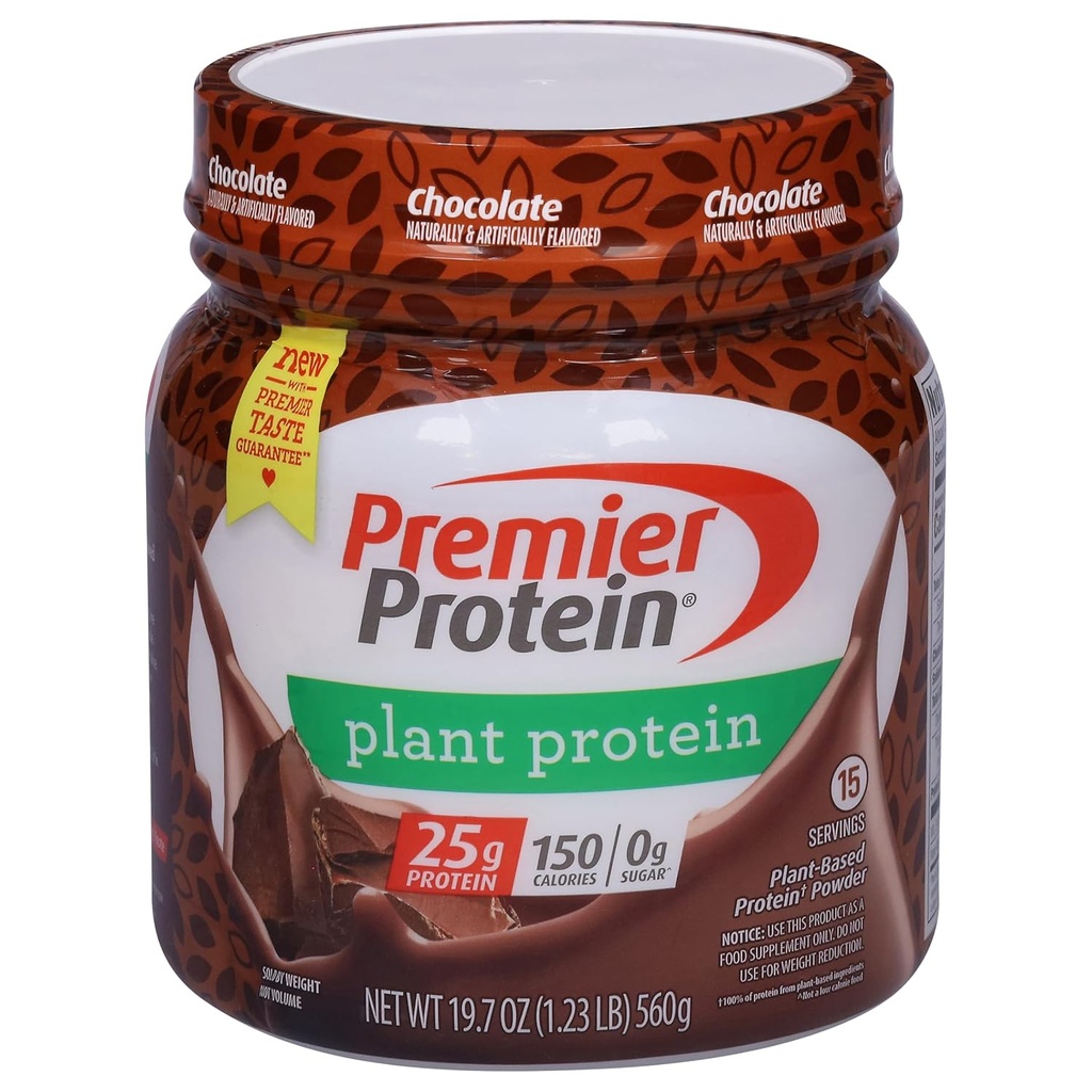 Premier Protein Powder Plant Protein, Chokolade, 25g Plantbaserede Protein, 0g Sukker, Gluten Free, Ingen Soy eller Dairy Ingredients, 15 Servere