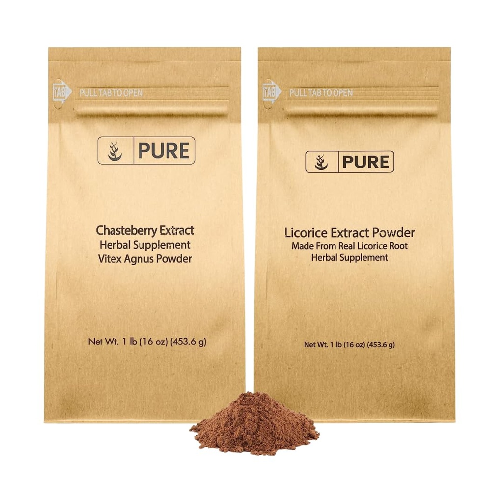 PURE ORIGINAL INGREDIENSER Chasteberry Extract og lakrids Extract Bundle, 1 LB Hver, Non- GMO, Gluten Free Supplements