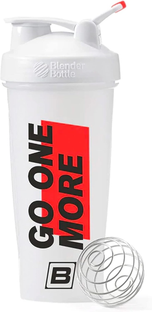 BARE YDEEVNE NETRITION Go One More BlenderBottle Shaker Flaske, 28 oz Shaker Flaske med Wire Whisk, White