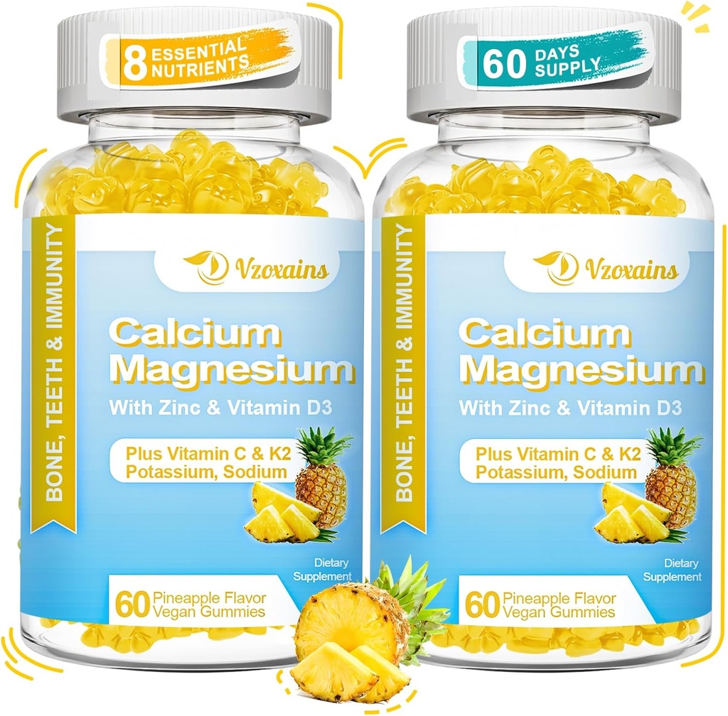 Høj Absorption Calcium Gummier, Sukker Gratis Calcium Magnesium Gummier med vitamin D3 til mænd og kvinder, Ananas Arme 120 Cts