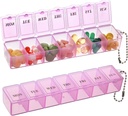 2 Pack Weekly Pill Organizer, Stor 7 Day Pill Box, Daily Vitamin Case Medicine Box, Pill Containers for Medicine Supplements Fish Oil (Pink)