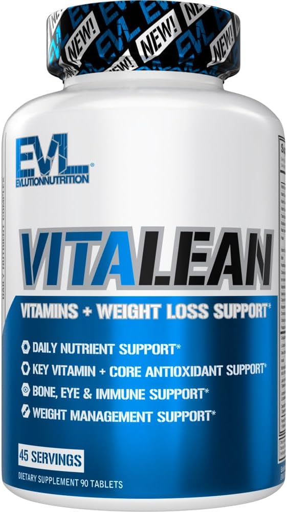 Evolution Nutrition VitaLean - Vitamin + Vægttab Support - Key Vitamin + Core Antioxidant Support - Daglig Nutrient & Vægt Management Support - Ben, Eye & immunforsvar - 45 Servering