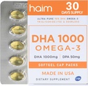 HAIM DHA 1000 Omega-3 Fish Oil - 90% Renhed med 1000mg DHA, 50mg DPA - High Potency Fish Oil Supplement for Brain, Eye & Heart Support - fremmer total Wellness & Focus - 1 Box, 60 Softgels