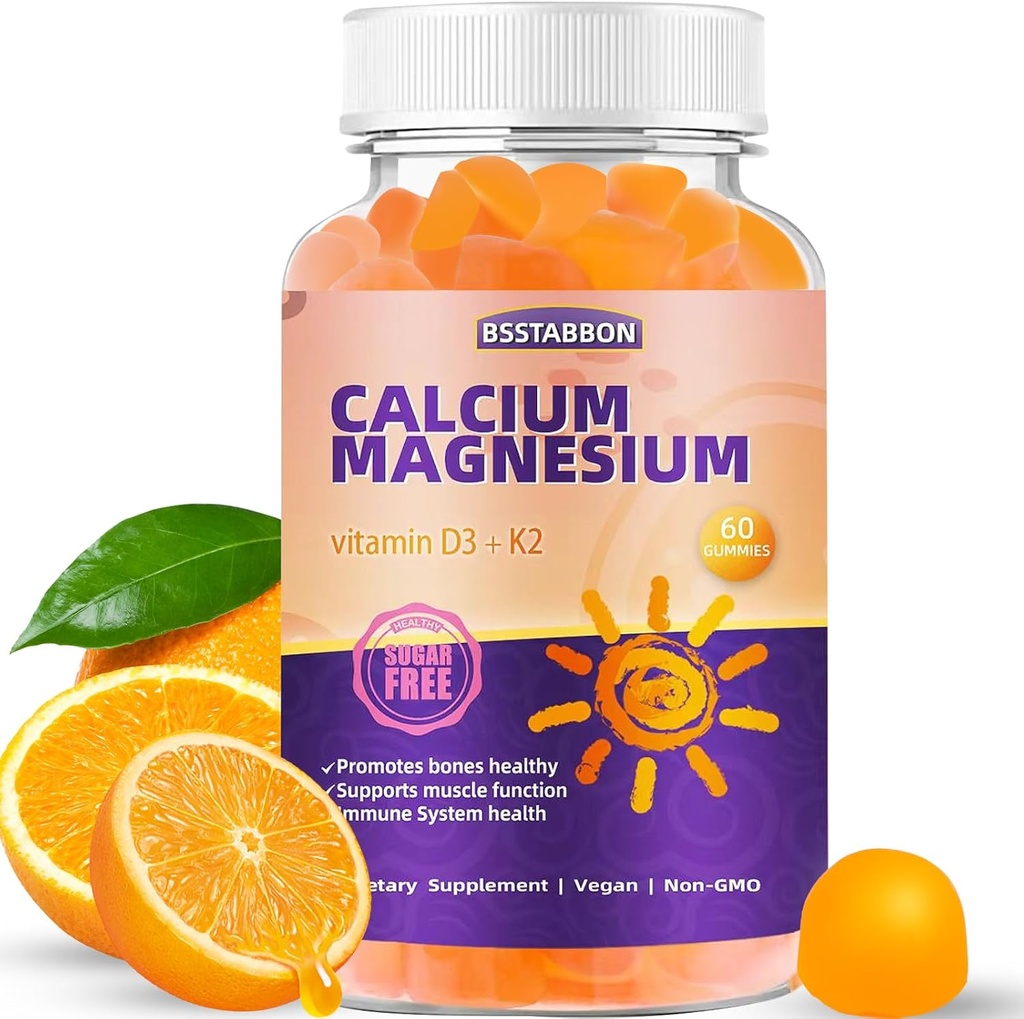 Calcium Magnesium gummier til voksne: med Zink Vitamin D3 K2 til kvinder Mænd Økologisk sukker fri Vegansk tyggetabletter - Høj Absorption for immunstyrke 60count