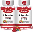 L Tyrosine Gummies 1000mg, L- Theanine Supplement Gummy 200mg, Sugar Free L- Tyrosine med vitamin B6 energitilskud til voksne & børn - Support Mood Focus Gummies, Brain Memory, 120 Greve
