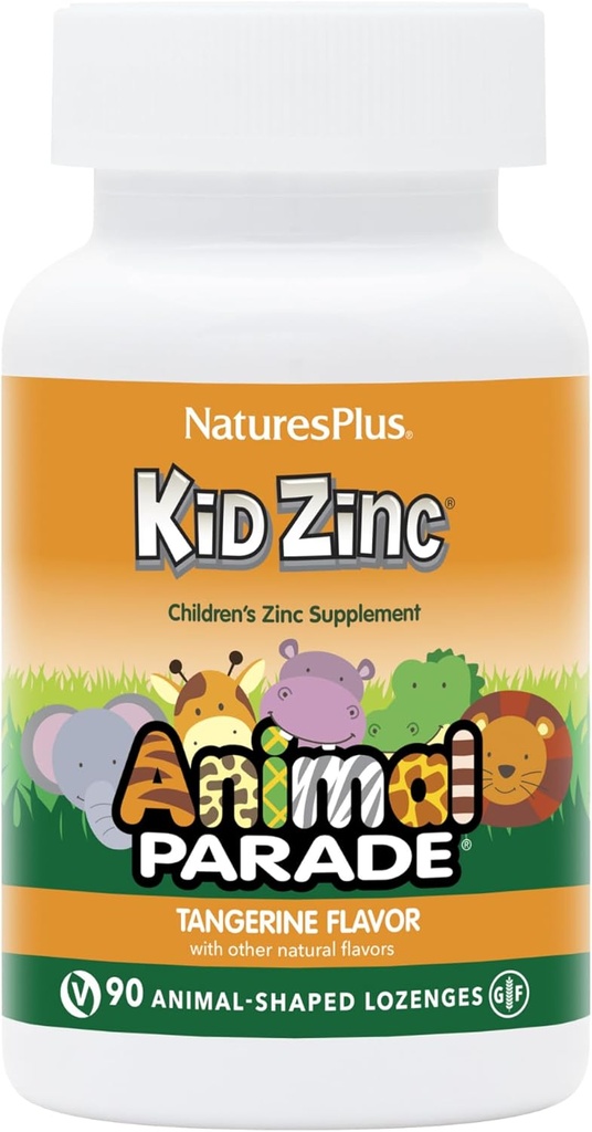 NaturePlus Animal Parade KidZink, Tangerine Flavor - 90 Animal- Shaped Lozenges, Pack af 3 - Organisk Chelated Zink - Vegan, Gluten Free - 270 Total Servering