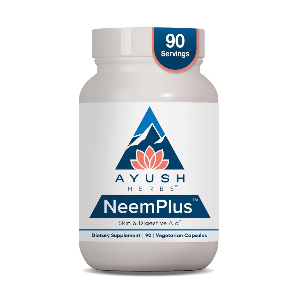 Ayush urter Neem Plus - fordøjelig sundhed for kvinder & mænd, Gut Support Supplement for Mave & Hud Sundhed, immunforsvar - 90 Vegetariske kapsler (1 greve)