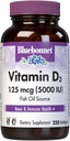 Bluebonnet Nutrition Vitamin D3 5000 IE Softgels, Aids in Muscle and Skeletal Growth, Cholecalciferol from Fish Oil, Non GMO, Gluten Free, Soy Free, Dairy Free, Yellow, 250 Softggel