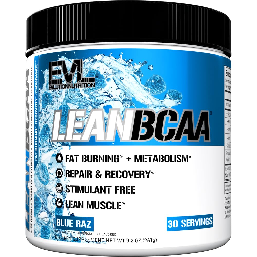 Evolution Stimulant Free Lean BCAA Powder Nutrition BCAAs Aminosyrer Pulver med CLA Carnitin og 2: 1: 1 Forgrenet kæde Aminosyrer Understøtter Muscle Recovery Fat Burn and Metabolisme - Blue Raz