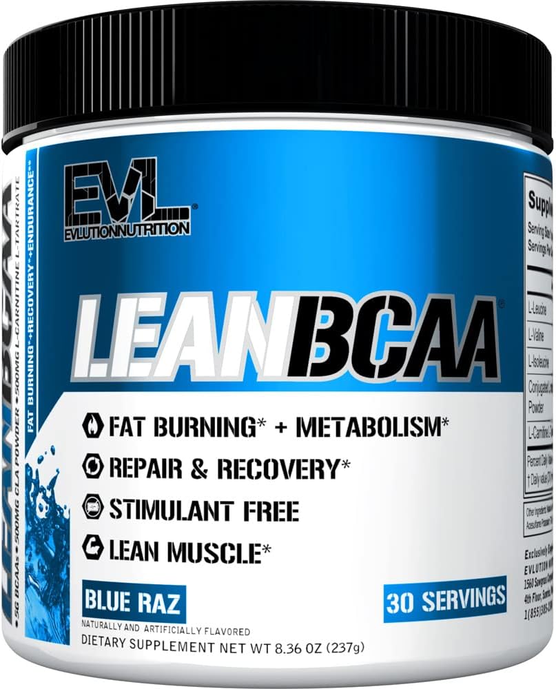 Evolution Stimulant Free Lean BCAA Powder Nutrition BCAAs Aminosyrer Pulver med CLA Carnitin og 2: 1: 1 Forgrenet kæde Aminosyrer Understøtter Muscle Recovery Fat Burn and Metabolisme - Blue Raz